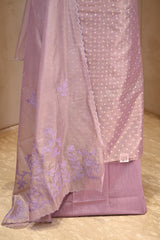Mauve Tissue Silk Three Piece Suit Set with Gold Zari Floral