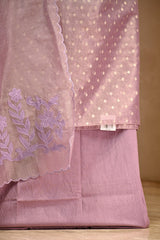 Mauve Tissue Silk Three Piece Suit Set with Gold Zari Floral