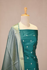 Rama Green Semi Tussar Silk Three Piece Suit Set with Zari Buti