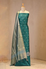 Rama Green Semi Tussar Silk Three Piece Suit Set with Zari Buti