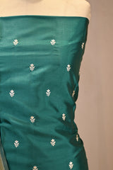 Rama Green Semi Tussar Silk Three Piece Suit Set with Zari Buti