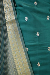 Rama Green Semi Tussar Silk Three Piece Suit Set with Zari Buti