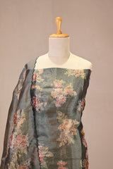 Dark Green Semi Tissue Silk Three Piece Suit Set with Floral