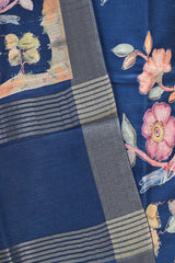 Blue Semi Tussar Silk Three Piece Suit Set with Pakshi Motifs