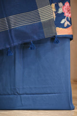 Blue Semi Tussar Silk Three Piece Suit Set with Pakshi Motifs