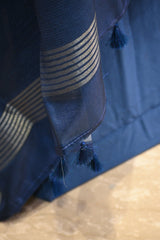 Blue Semi Tussar Silk Three Piece Suit Set with Pakshi Motifs