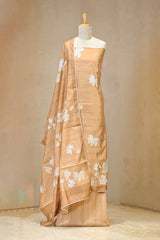 Mustard Yellow Semi Tussar Silk Three Piece Suit Set with Floral