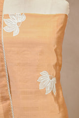 Mustard Yellow Semi Tussar Silk Three Piece Suit Set with Floral
