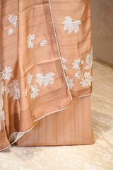 Mustard Yellow Semi Tussar Silk Three Piece Suit Set with Floral