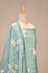 Pastel Green Semi Tussar Silk Three Piece Suit Set with Floral Print