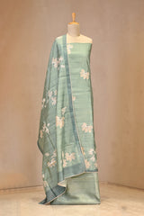 Pastel Green Semi Tussar Silk Three Piece Suit Set with Floral Print
