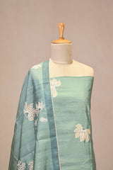 Pastel Green Semi Tussar Silk Three Piece Suit Set with Floral Print