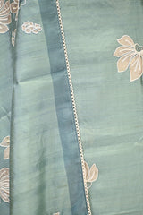 Pastel Green Semi Tussar Silk Three Piece Suit Set with Floral Print