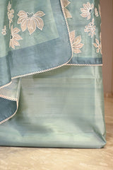 Pastel Green Semi Tussar Silk Three Piece Suit Set with Floral Print