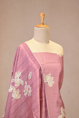Pastel Pink Semi Tussar Silk Three Piece Suit Set with Floral