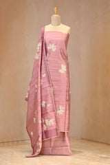 Pastel Pink Semi Tussar Silk Three Piece Suit Set with Floral