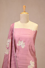 Pastel Pink Semi Tussar Silk Three Piece Suit Set with Floral