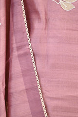 Pastel Pink Semi Tussar Silk Three Piece Suit Set with Floral