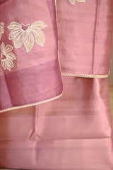 Pastel Pink Semi Tussar Silk Three Piece Suit Set with Floral