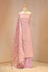 Mauve Semi Kota Silk Three Piece Suit Set with Kalamkari Dupatta