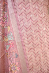 Mauve Semi Kota Silk Three Piece Suit Set with Kalamkari Dupatta