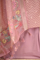 Mauve Semi Kota Silk Three Piece Suit Set with Kalamkari Dupatta