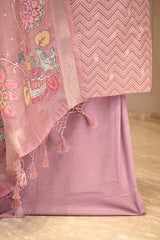 Mauve Semi Kota Silk Three Piece Suit Set with Kalamkari Dupatta