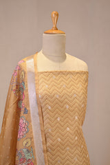 Yellow Semi Kota Silk Three Piece Suit Set with Kalamkari Dupatta