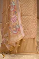 Yellow Semi Kota Silk Three Piece Suit Set with Kalamkari Dupatta