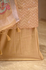 Yellow Semi Kota Silk Three Piece Suit Set with Kalamkari Dupatta