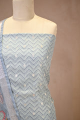Powder Blue Semi Kota Silk Three Piece Suit Set with Kalamkari