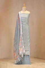 Powder Blue Semi Kota Silk Three Piece Suit Set with Kalamkari