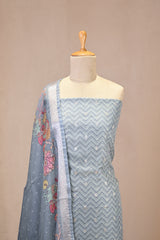 Powder Blue Semi Kota Silk Three Piece Suit Set with Kalamkari