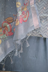 Powder Blue Semi Kota Silk Three Piece Suit Set with Kalamkari