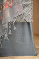 Powder Blue Semi Kota Silk Three Piece Suit Set with Kalamkari