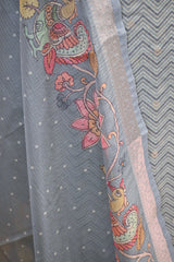 Powder Blue Semi Kota Silk Three Piece Suit Set with Kalamkari