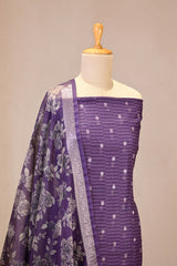 Purple Semi Kota Silk Three Piece Suit Set with Zari Butis &