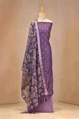 Purple Semi Kota Silk Three Piece Suit Set with Zari Butis &