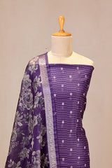 Purple Semi Kota Silk Three Piece Suit Set with Zari Butis &