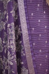 Purple Semi Kota Silk Three Piece Suit Set with Zari Butis &
