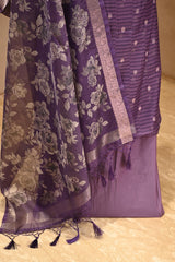 Purple Semi Kota Silk Three Piece Suit Set with Zari Butis &