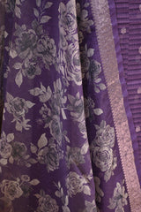 Purple Semi Kota Silk Three Piece Suit Set with Zari Butis &