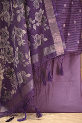 Purple Semi Kota Silk Three Piece Suit Set with Zari Butis &