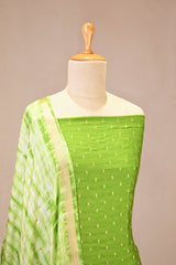 Green Semi Silk Unstitched Suit Set with Zari Butis