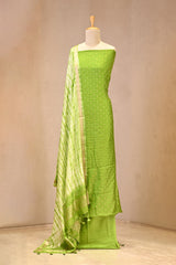 Green Semi Silk Unstitched Suit Set with Zari Butis