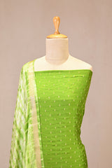 Green Semi Silk Unstitched Suit Set with Zari Butis