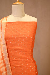 Orange Italian Silk Unstitched Suit Set with Zari Butis