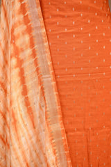 Orange Italian Silk Unstitched Suit Set with Zari Butis