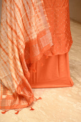 Orange Italian Silk Unstitched Suit Set with Zari Butis