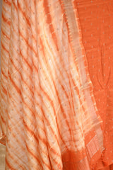 Orange Italian Silk Unstitched Suit Set with Zari Butis